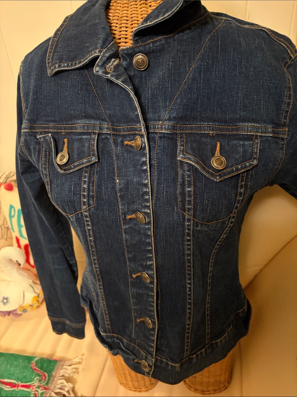 Dark Blue Denim Jacket with Contrast Stitching